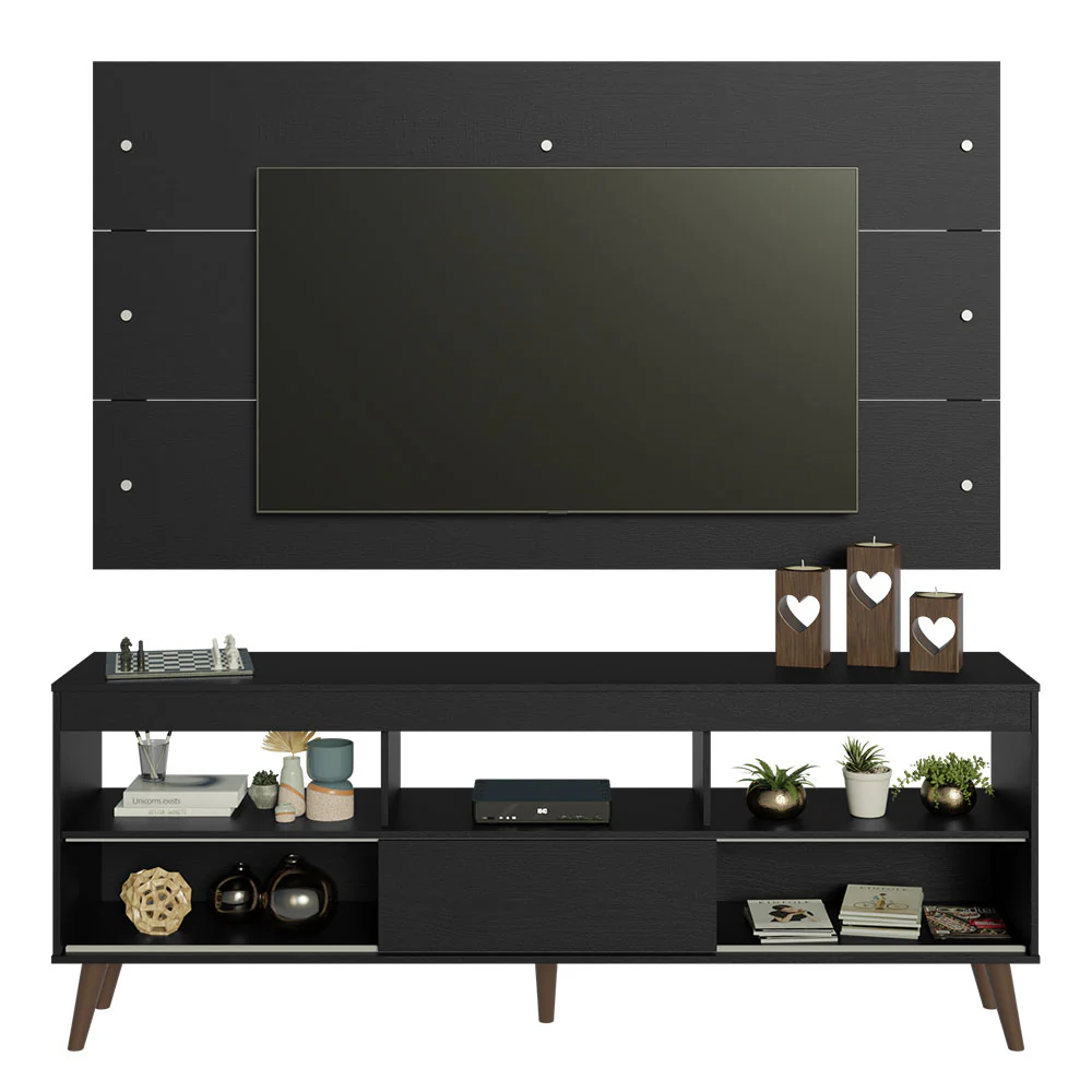 Rack com Painel para TV até 65 Polegadas com Pés Preto Detroit Madesa - Image 4