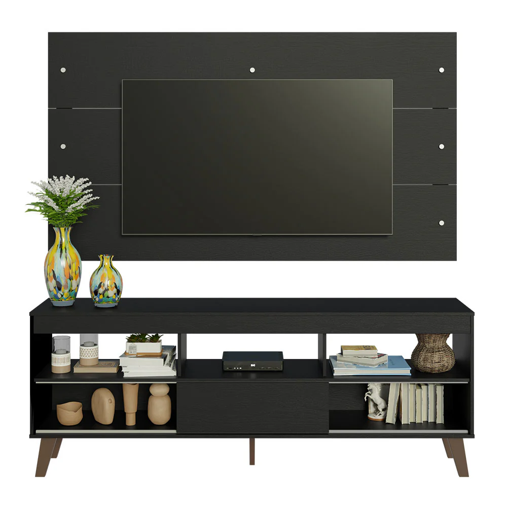 Rack com Painel para TV até 65 Polegadas com Pés Preto Texas Madesa - Image 4