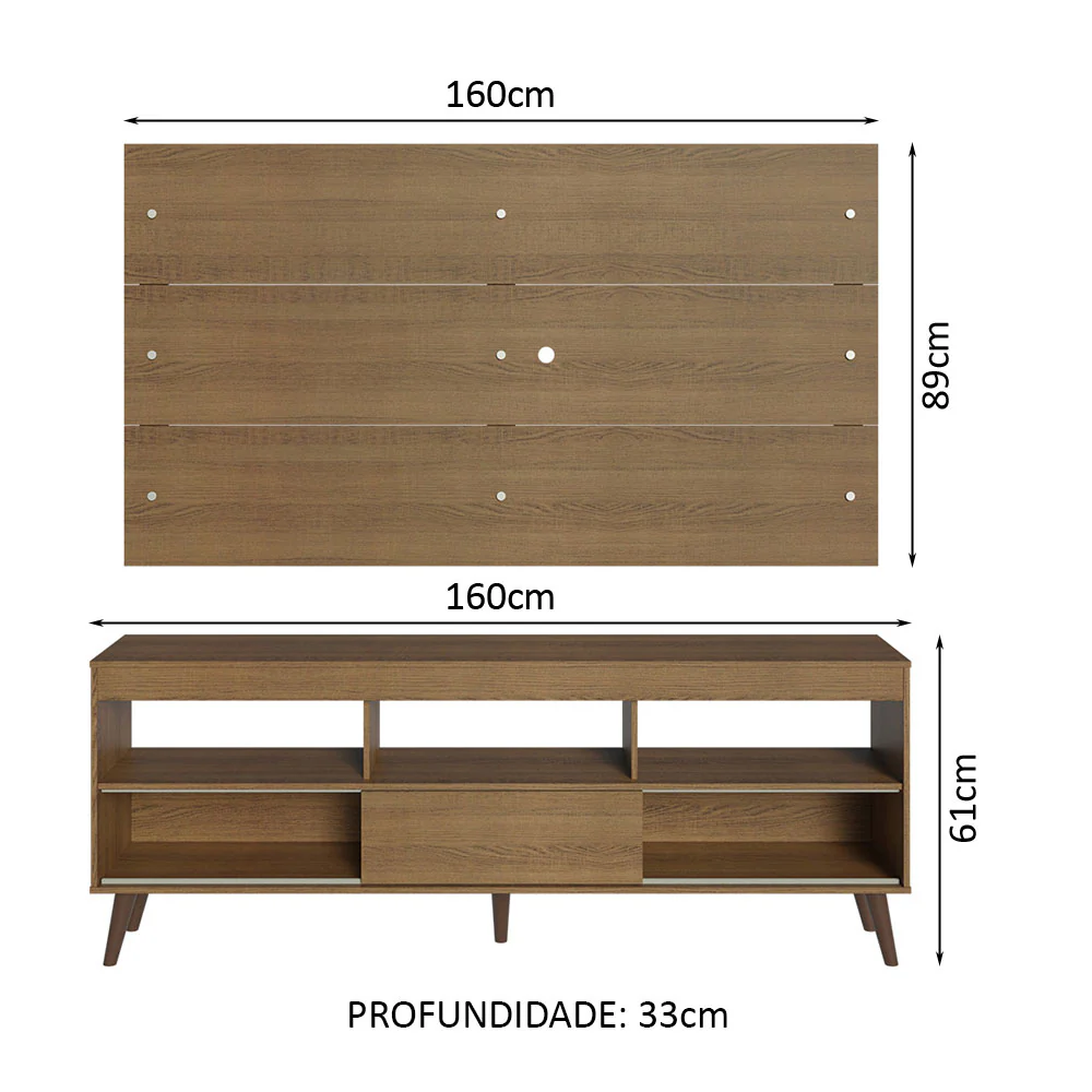 Rack com Painel para TV até 65 Polegadas com Pés Rustic Detroit Madesa - Image 3