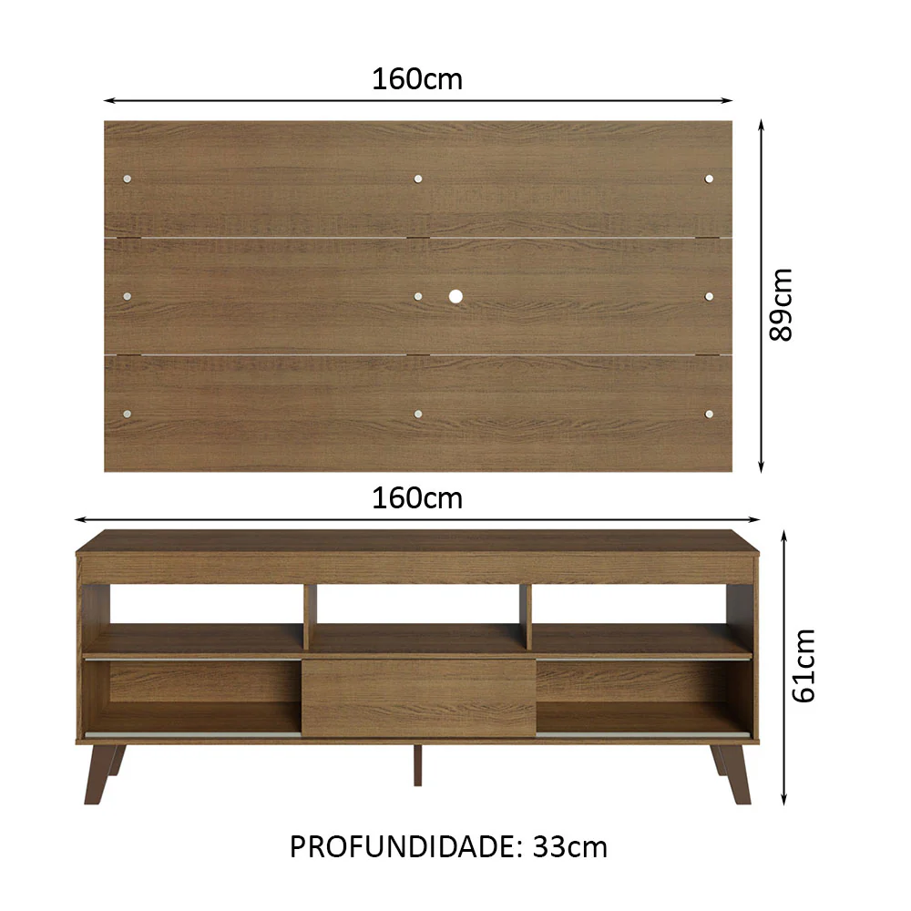 Rack com Painel para TV até 65 Polegadas com Pés Rustic Texas Madesa - Image 3