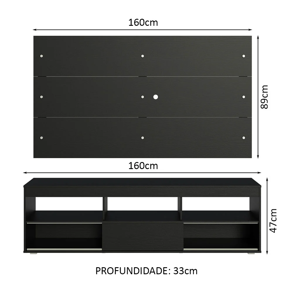 Rack com Painel para TV até 65 Polegadas Preto Orlando Madesa - Image 3