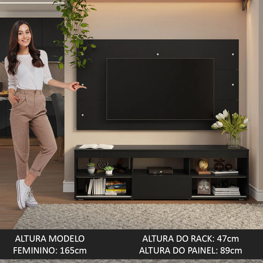 Rack com Painel para TV até 65 Polegadas Preto Orlando Madesa - Image 5