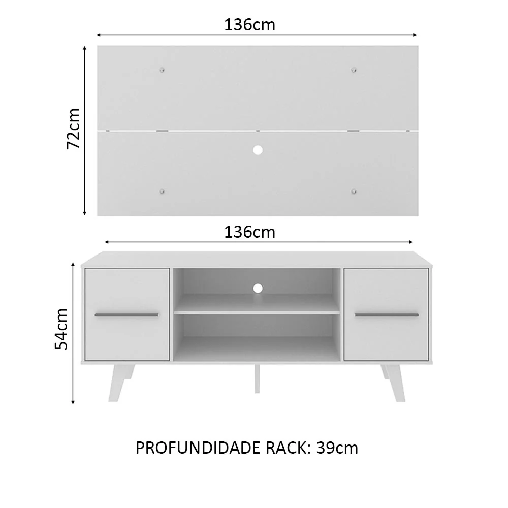 Rack Madesa Copenhagen e Painel para TV até 55 Polegadas Branco - Image 4