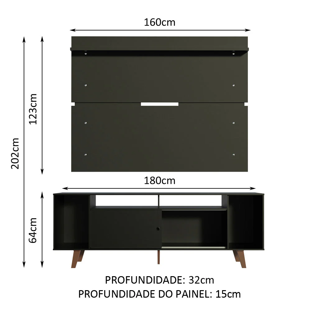 Rack Madesa Cancun com Pés e Painel para TV até 65 Polegadas Preto/Preto 8ND8 - Image 3