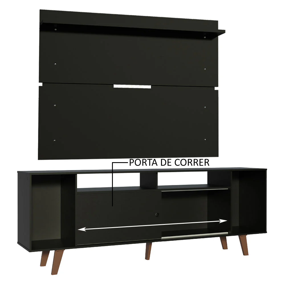 Rack Madesa Cancun com Pés e Painel para TV até 65 Polegadas Preto/Preto 8ND8 - Image 5