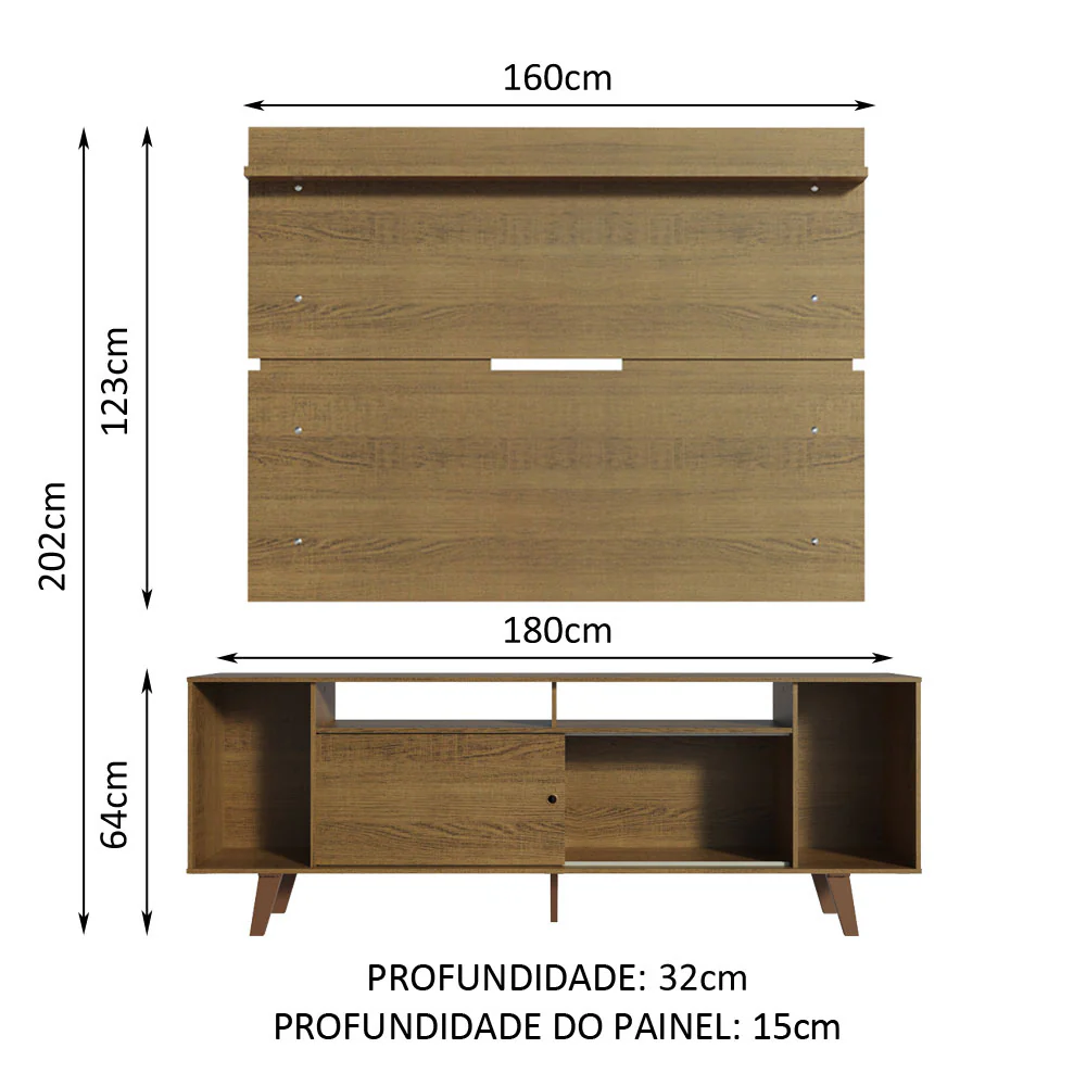 Rack Madesa Cancun com Pés e Painel para TV até 65 Polegadas Rustic - Image 3