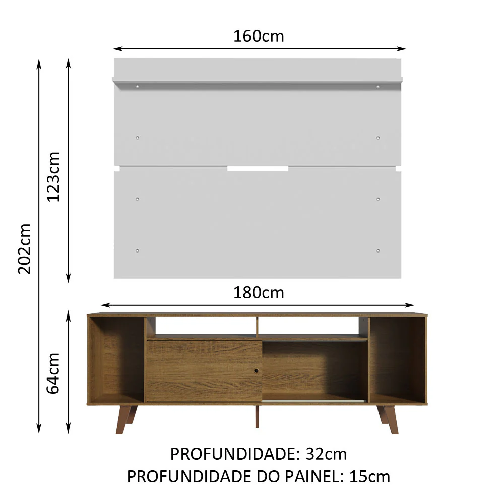 Rack Madesa Cancun com Pés e Painel para TV até 65 Polegadas Rustic/Branco 5Z9B - Image 3