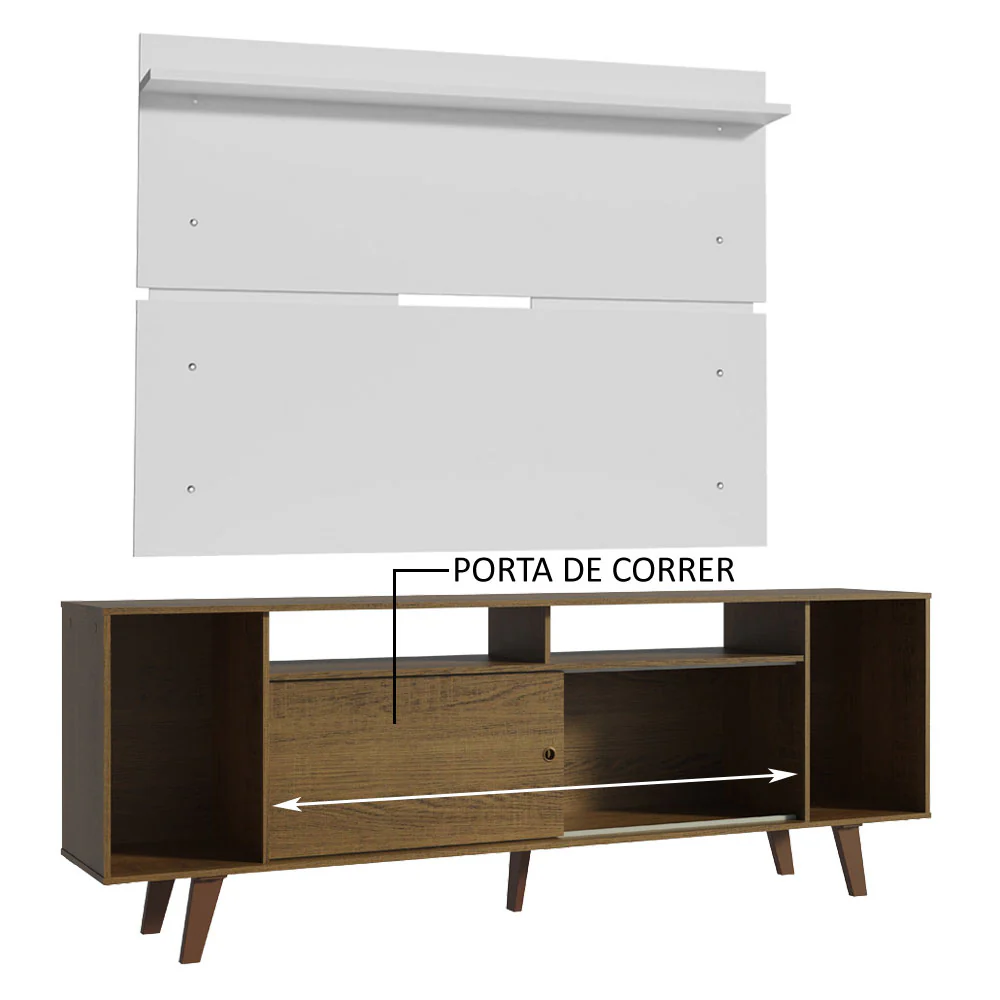 Rack Madesa Cancun com Pés e Painel para TV até 65 Polegadas Rustic/Branco 5Z9B - Image 5