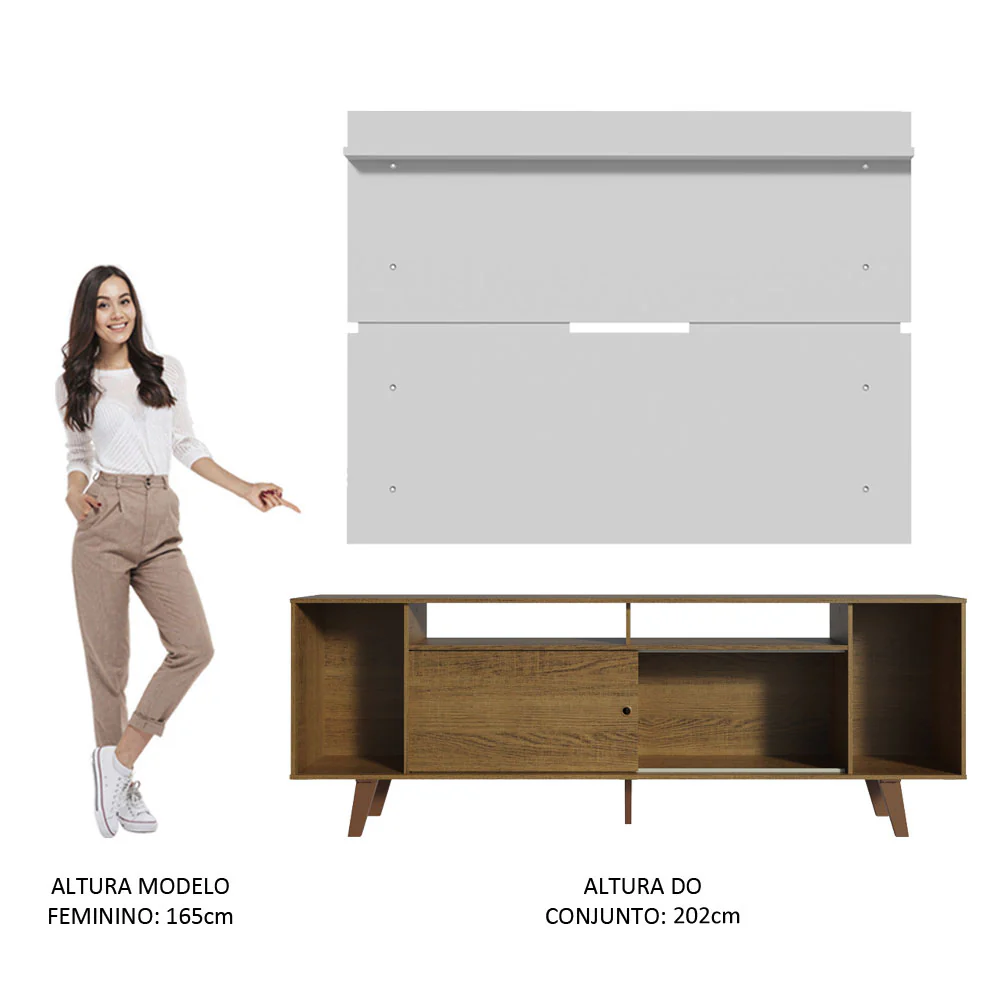 Rack Madesa Cancun com Pés e Painel para TV até 65 Polegadas Rustic/Branco 5Z9B - Image 6