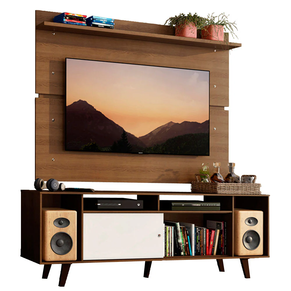 Rack Madesa Cancun com Pés e Painel para TV até 65 Polegadas Rustic/Branco 6E5Z - Image 2