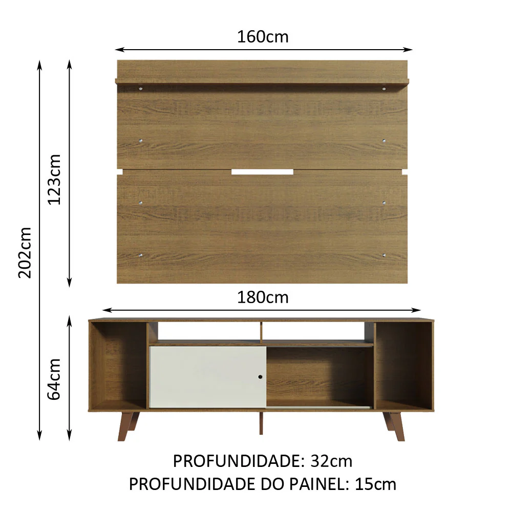 Rack Madesa Cancun com Pés e Painel para TV até 65 Polegadas Rustic/Branco 6E5Z - Image 3