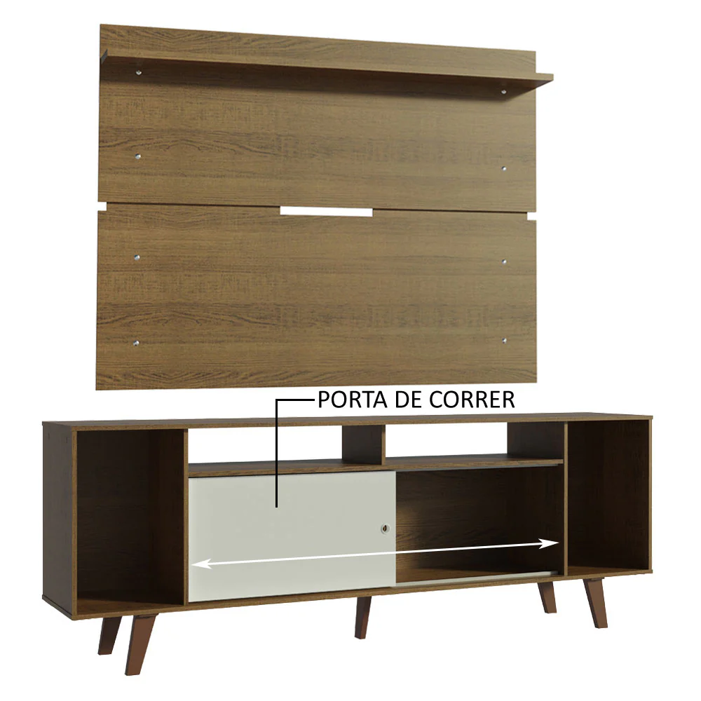 Rack Madesa Cancun com Pés e Painel para TV até 65 Polegadas Rustic/Branco 6E5Z - Image 5