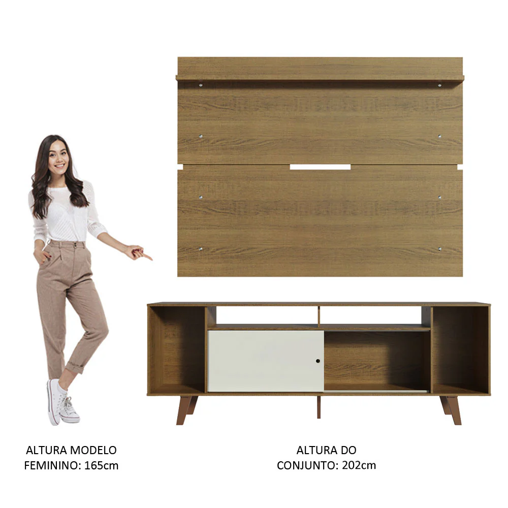 Rack Madesa Cancun com Pés e Painel para TV até 65 Polegadas Rustic/Branco 6E5Z - Image 6