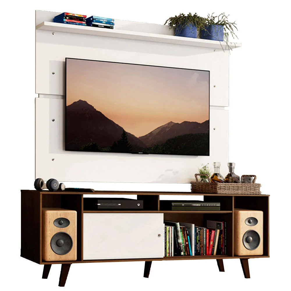 Rack Madesa Cancun com Pés e Painel para TV até 65 Polegadas Rustic/Branco 6E9B - Image 2
