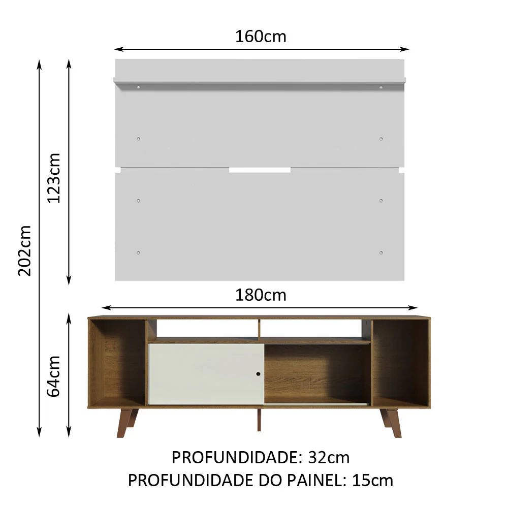 Rack Madesa Cancun com Pés e Painel para TV até 65 Polegadas Rustic/Branco 6E9B - Image 3
