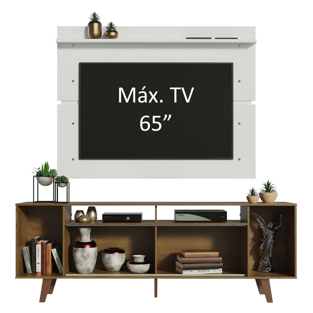Rack Madesa Cancun com Pés e Painel para TV até 65 Polegadas Rustic/Branco 6E9B - Image 4