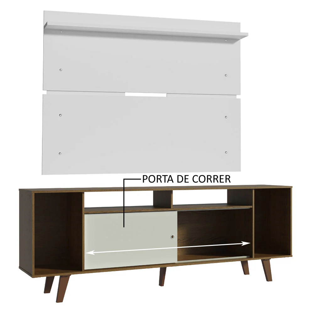 Rack Madesa Cancun com Pés e Painel para TV até 65 Polegadas Rustic/Branco 6E9B - Image 5