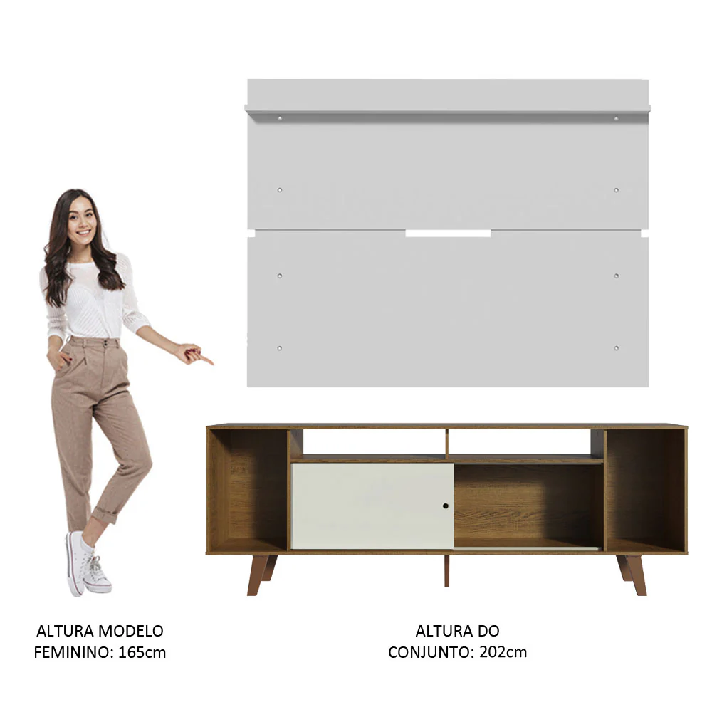 Rack Madesa Cancun com Pés e Painel para TV até 65 Polegadas Rustic/Branco 6E9B - Image 6