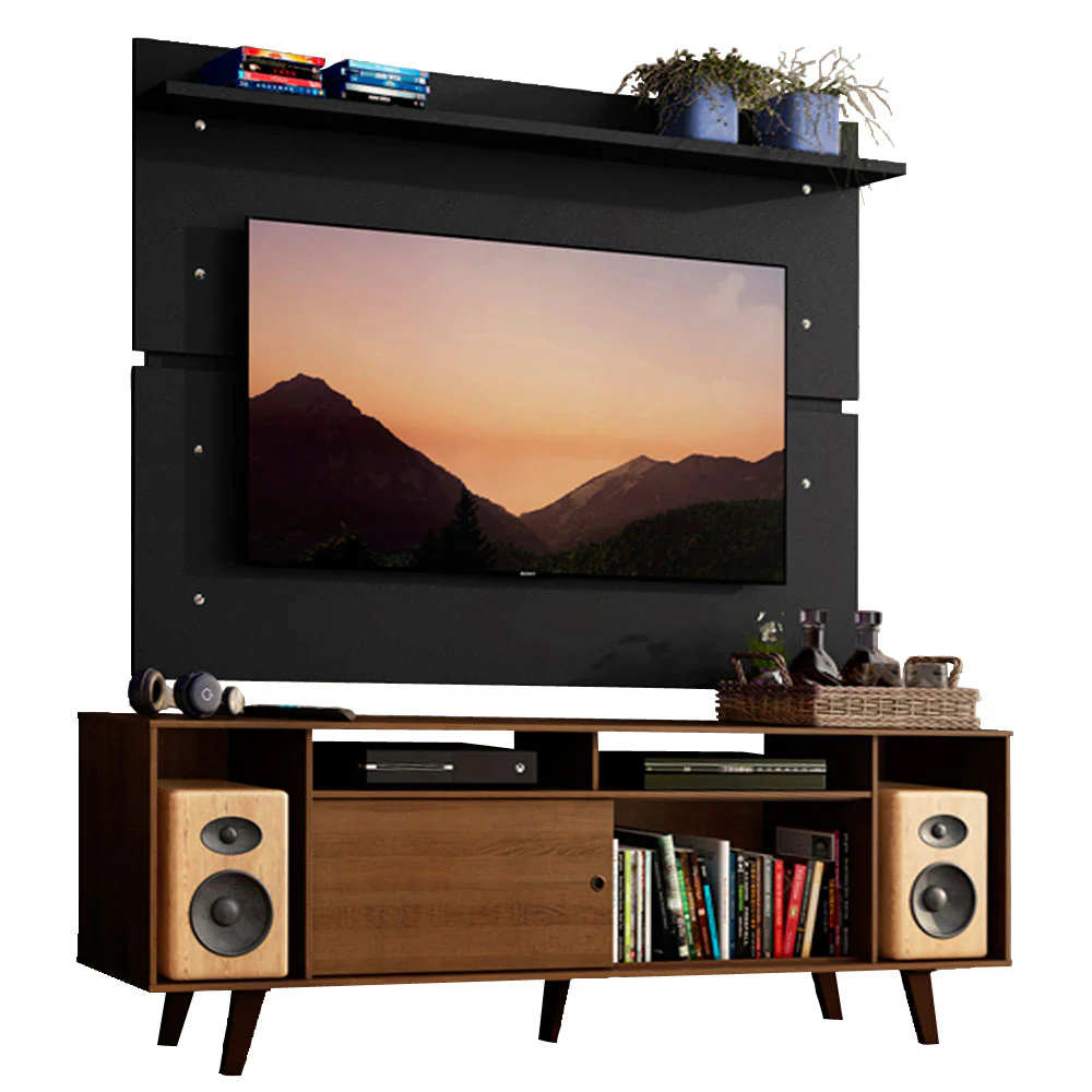 Rack Madesa Cancun com Pés e Painel para TV até 65 Polegadas Rustic/Preto 5ZD8 - Image 2