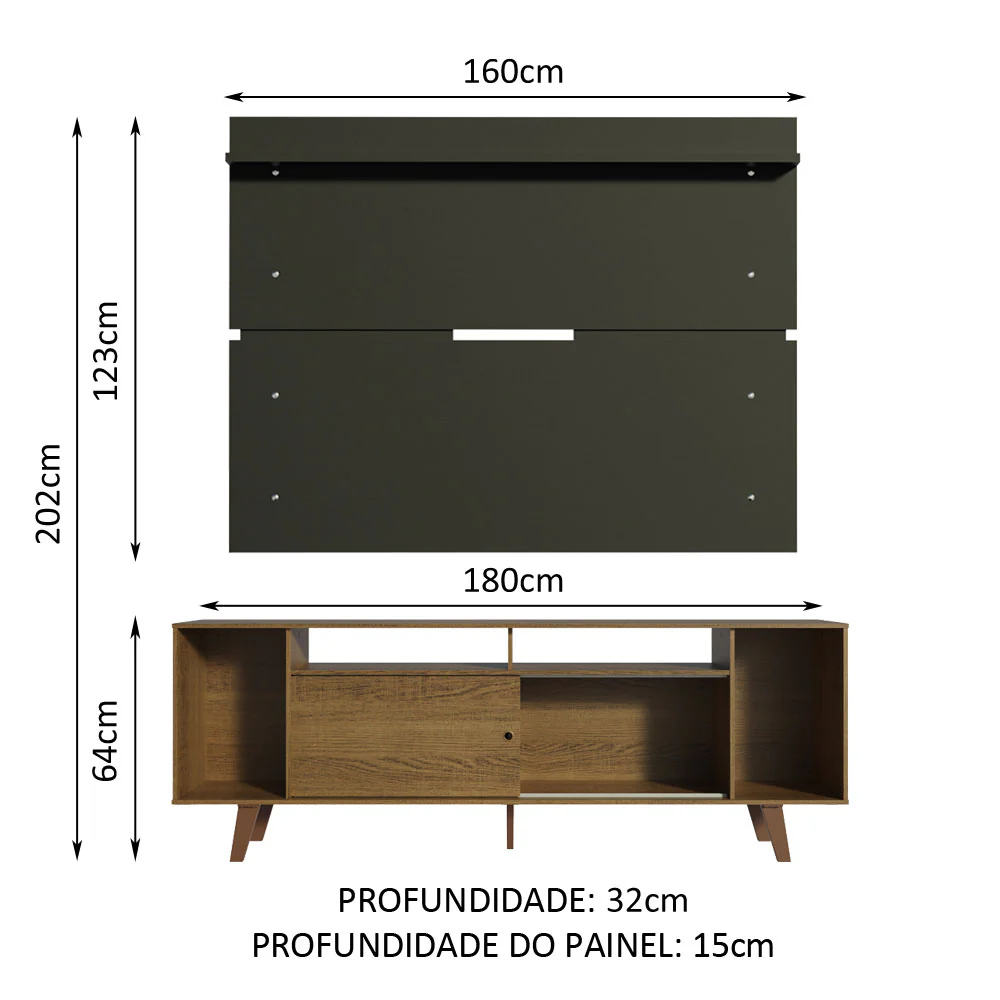 Rack Madesa Cancun com Pés e Painel para TV até 65 Polegadas Rustic/Preto 5ZD8 - Image 3