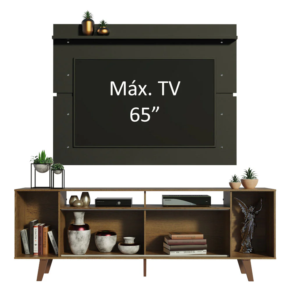 Rack Madesa Cancun com Pés e Painel para TV até 65 Polegadas Rustic/Preto 5ZD8 - Image 4