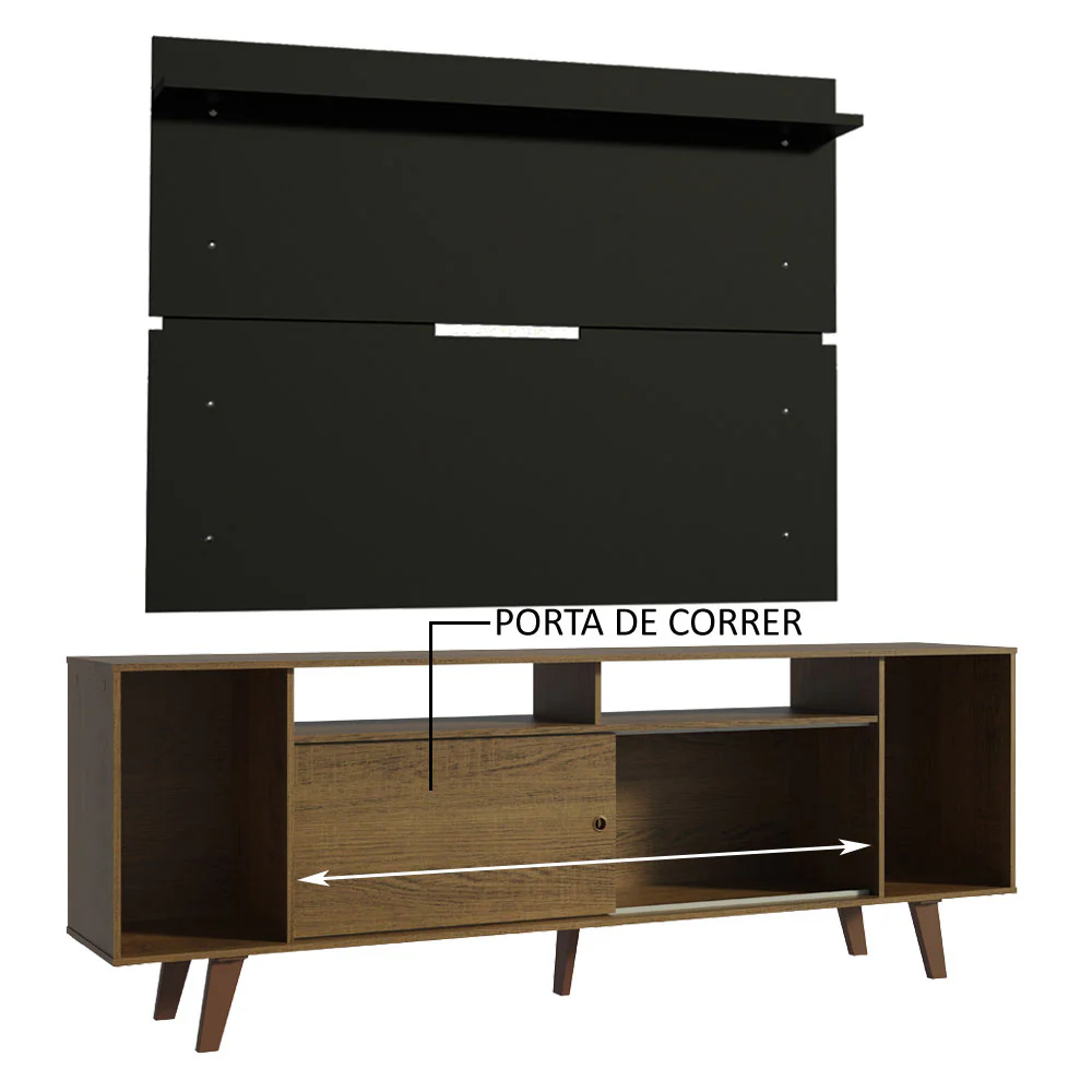 Rack Madesa Cancun com Pés e Painel para TV até 65 Polegadas Rustic/Preto 5ZD8 - Image 5