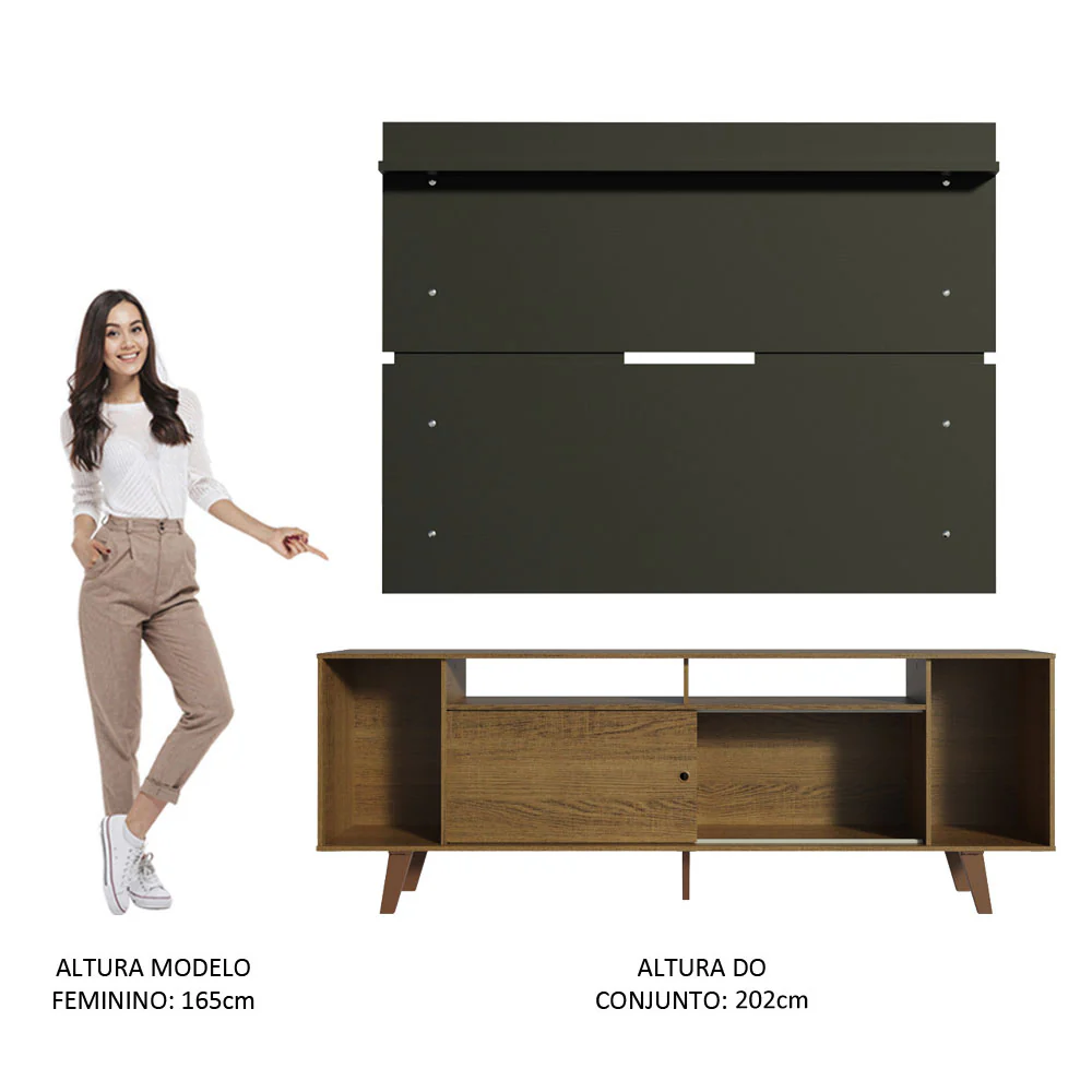 Rack Madesa Cancun com Pés e Painel para TV até 65 Polegadas Rustic/Preto 5ZD8 - Image 6