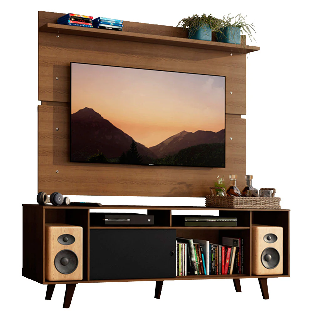 Rack Madesa Cancun com Pés e Painel para TV até 65 Polegadas Rustic/Preto 7K5Z - Image 2