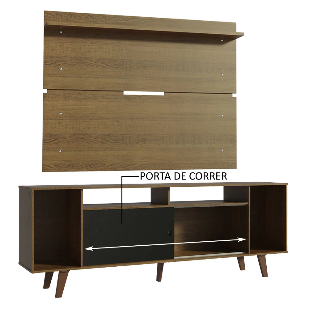 Rack Madesa Cancun com Pés e Painel para TV até 65 Polegadas Rustic/Preto 7K5Z - Image 5