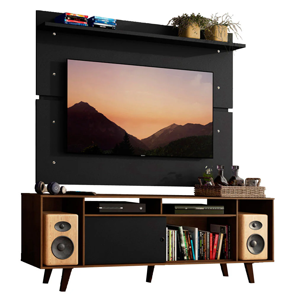 Rack Madesa Cancun com Pés e Painel para TV até 65 Polegadas Rustic/Preto 7KD8 - Image 2