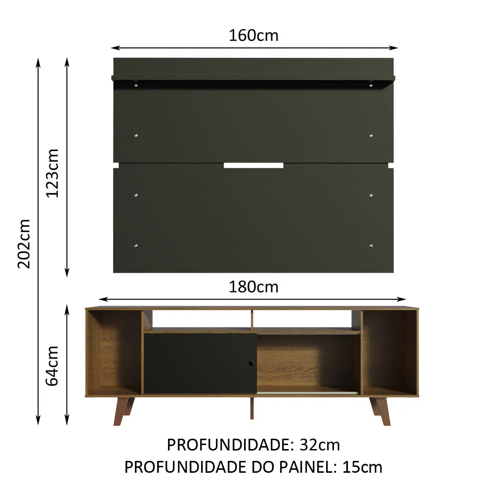 Rack Madesa Cancun com Pés e Painel para TV até 65 Polegadas Rustic/Preto 7KD8 - Image 3