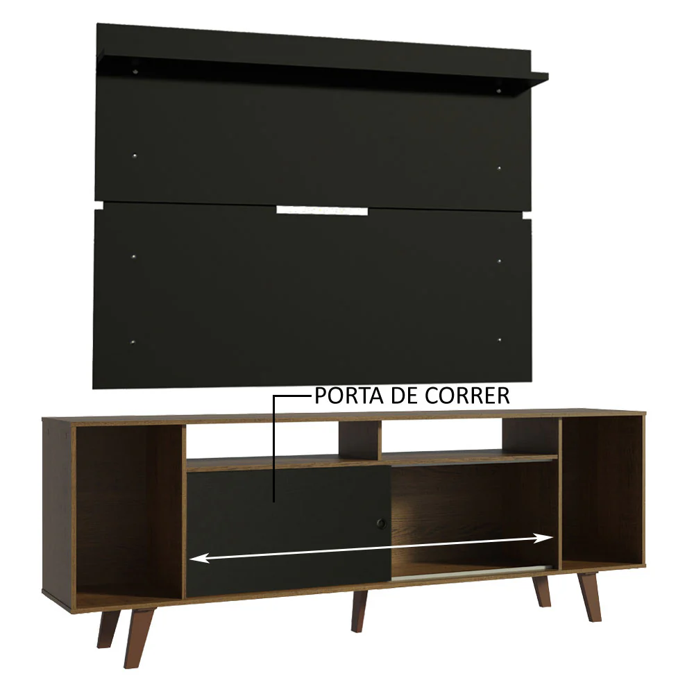 Rack Madesa Cancun com Pés e Painel para TV até 65 Polegadas Rustic/Preto 7KD8 - Image 5