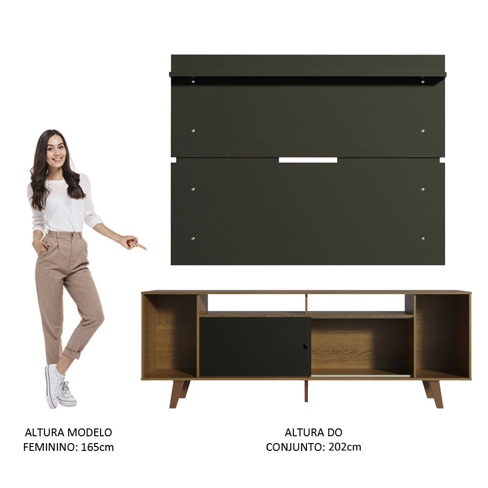 Rack Madesa Cancun com Pés e Painel para TV até 65 Polegadas Rustic/Preto 7KD8 - Image 6