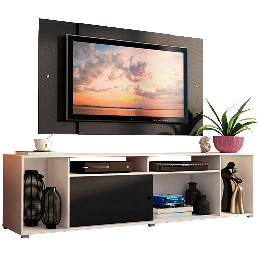 Rack Madesa Cancun e Painel para TV até 58 Polegadas Branco/Preto 738N - Image 2