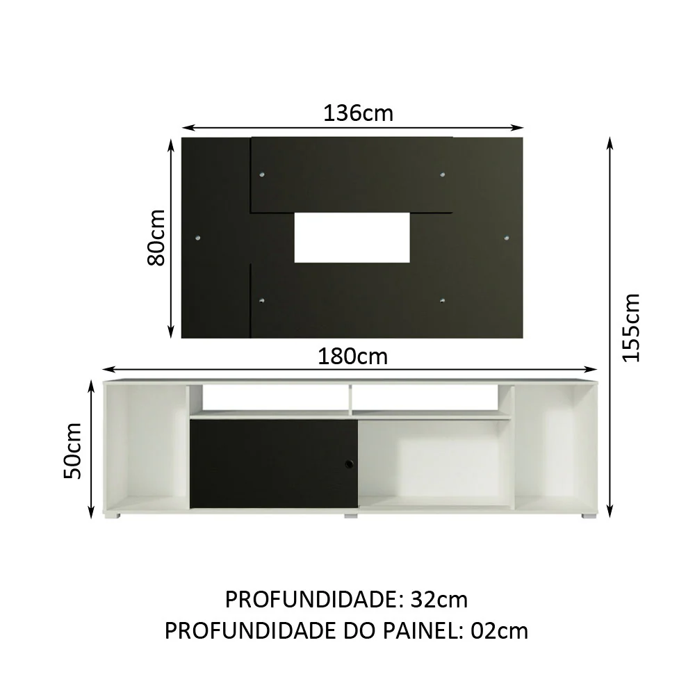 Rack Madesa Cancun e Painel para TV até 58 Polegadas Branco/Preto 738N - Image 3