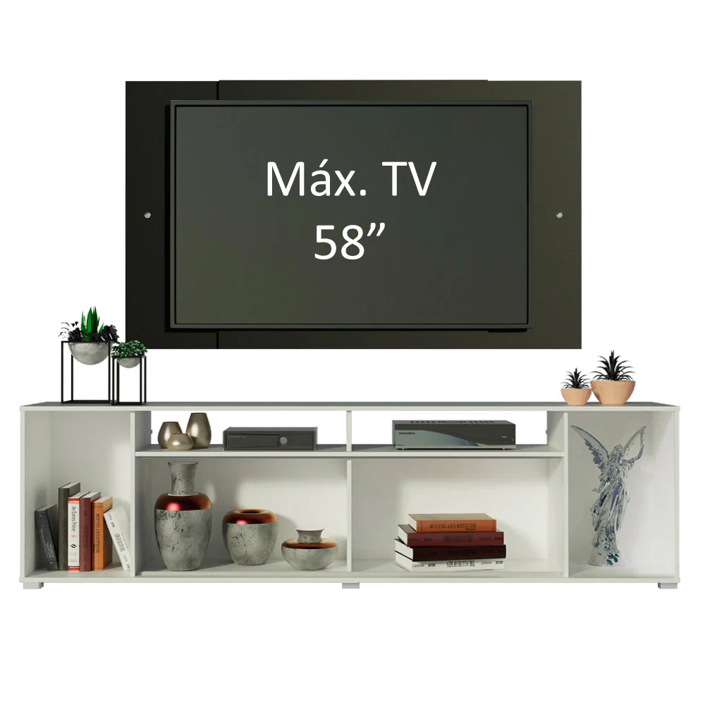 Rack Madesa Cancun e Painel para TV até 58 Polegadas Branco/Preto 738N - Image 4