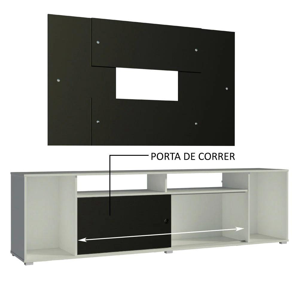 Rack Madesa Cancun e Painel para TV até 58 Polegadas Branco/Preto 738N - Image 5