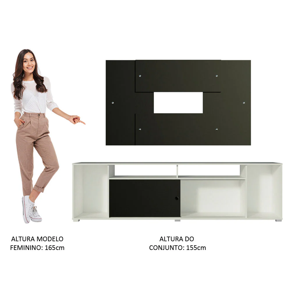 Rack Madesa Cancun e Painel para TV até 58 Polegadas Branco/Preto 738N - Image 6