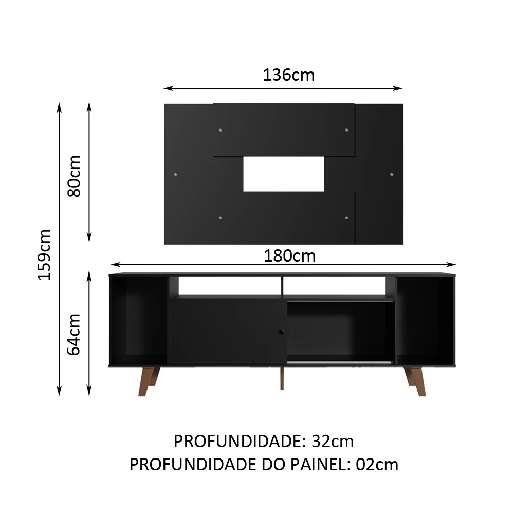 Rack Madesa Cancun com Pés e Painel para TV até 58 Polegadas Preto 8ND8 - Image 3
