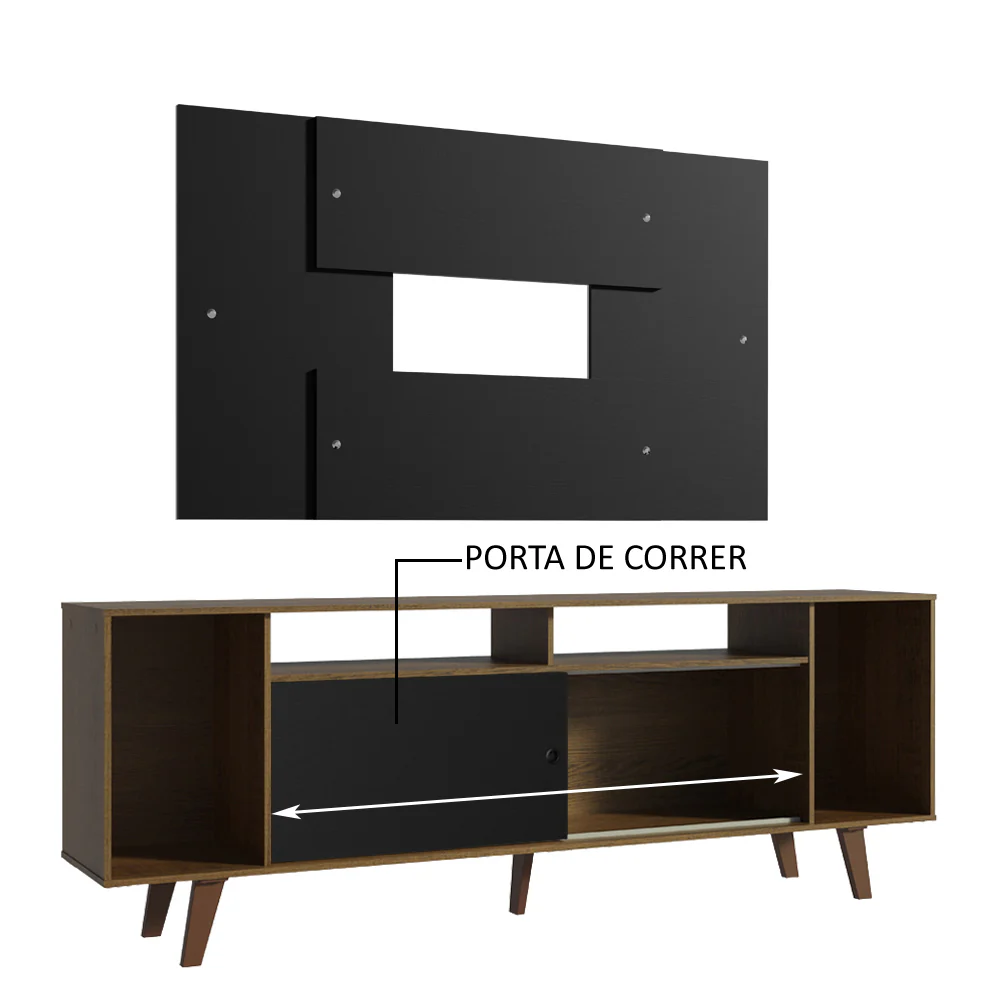 Rack Madesa Cancun com Pés e Painel para TV até 58 Polegadas Preto/Rustic 7KD8 - Image 5