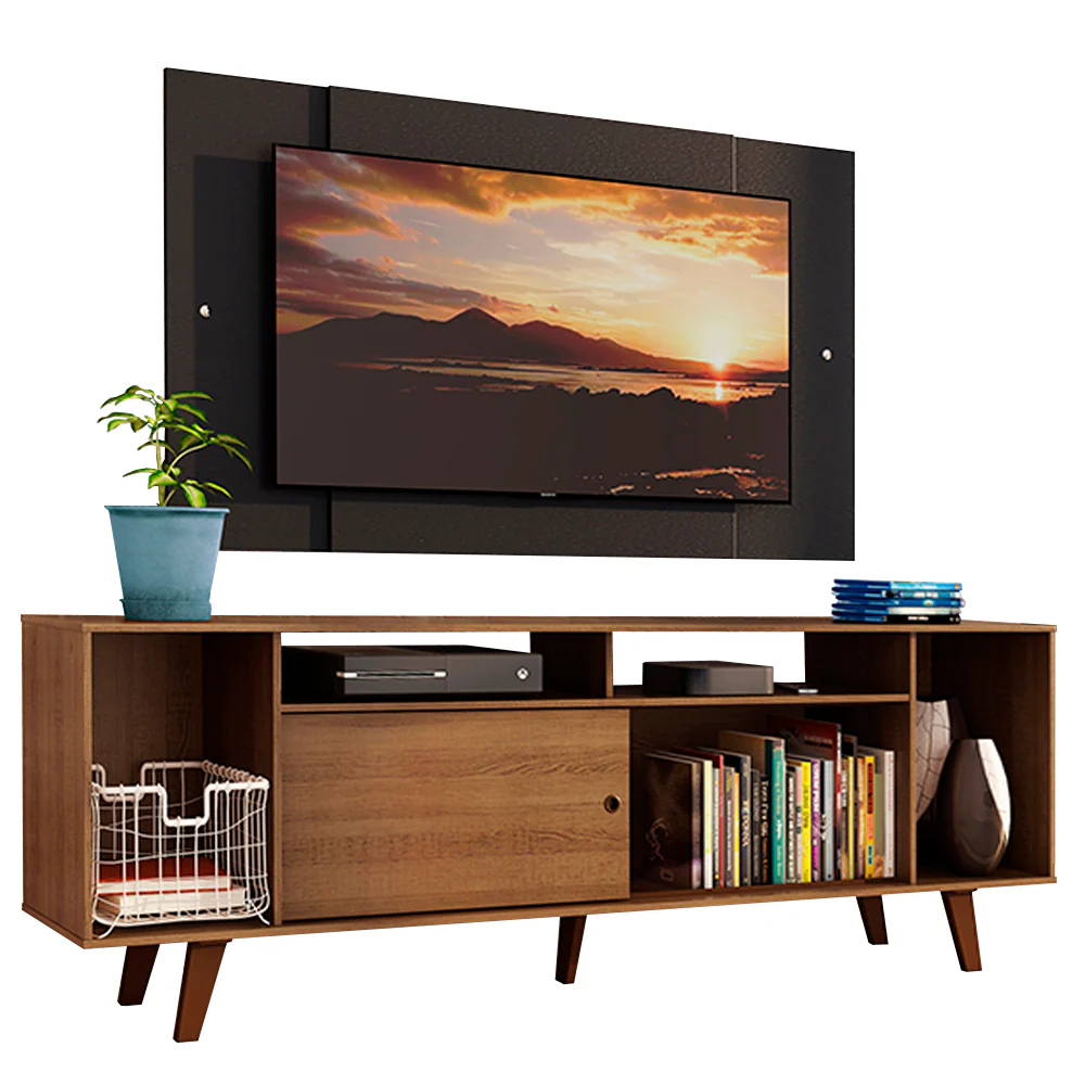 Rack Madesa Cancun com Pés e Painel para TV até 58 Polegadas Rustic/Preto 5ZD8 - Image 2