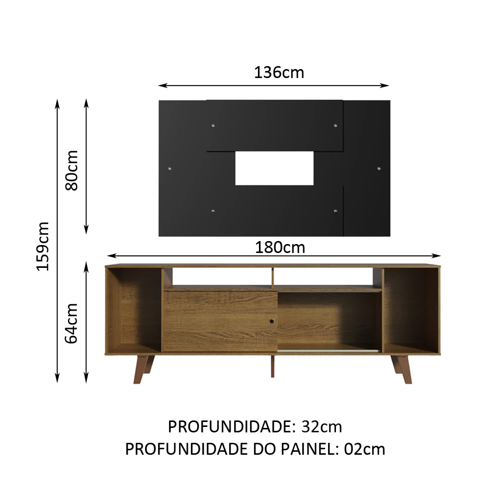 Rack Madesa Cancun com Pés e Painel para TV até 58 Polegadas Rustic/Preto 5ZD8 - Image 3