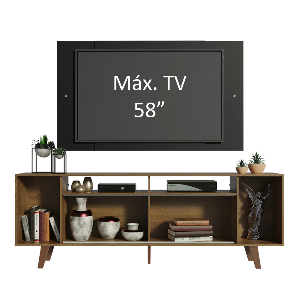 Rack Madesa Cancun com Pés e Painel para TV até 58 Polegadas Rustic/Preto 5ZD8 - Image 4