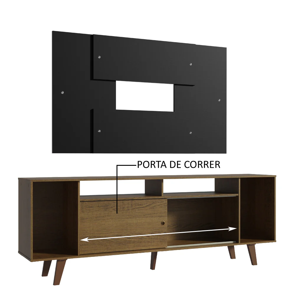 Rack Madesa Cancun com Pés e Painel para TV até 58 Polegadas Rustic/Preto 5ZD8 - Image 5