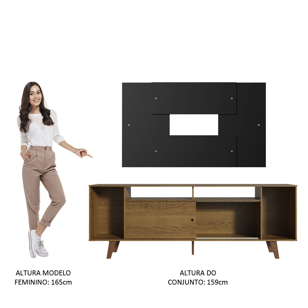 Rack Madesa Cancun com Pés e Painel para TV até 58 Polegadas Rustic/Preto 5ZD8 - Image 6