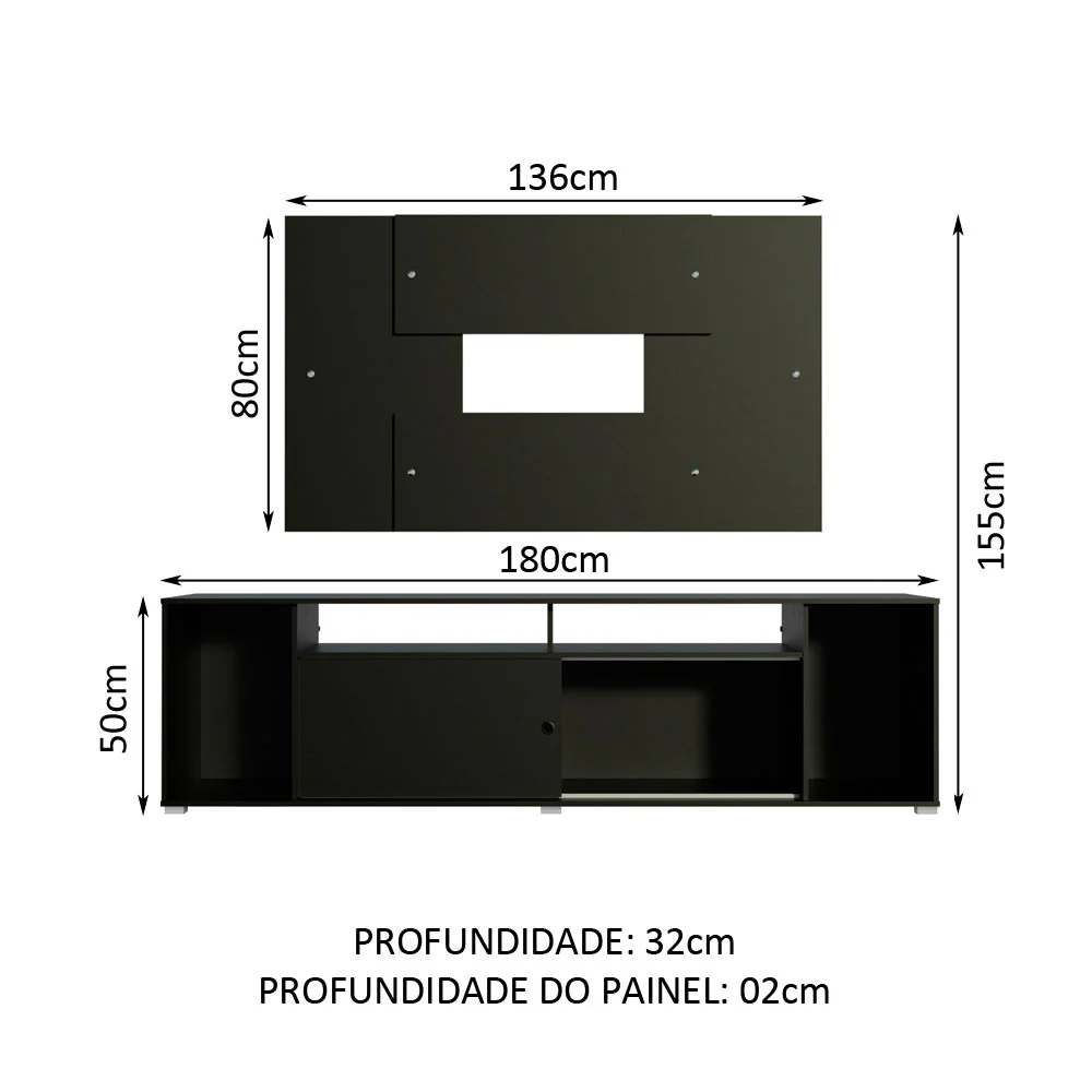 Rack Madesa Cancun e Painel para TV até 58 Polegadas Preto - Image 3