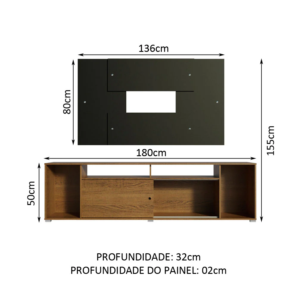 Rack Madesa Cancun e Painel para TV até 58 Polegadas Rustic/Preto 5Z8N - Image 3