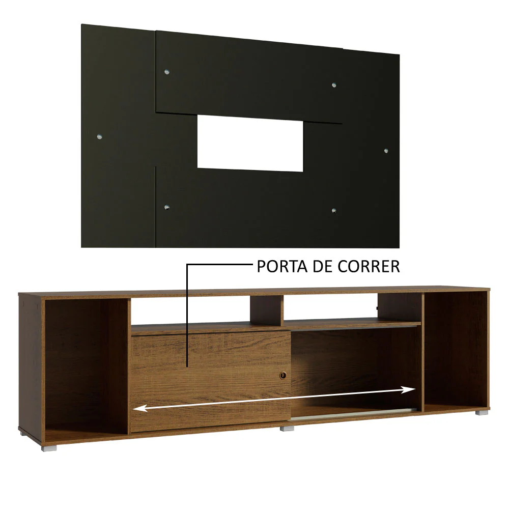Rack Madesa Cancun e Painel para TV até 58 Polegadas Rustic/Preto 5Z8N - Image 5