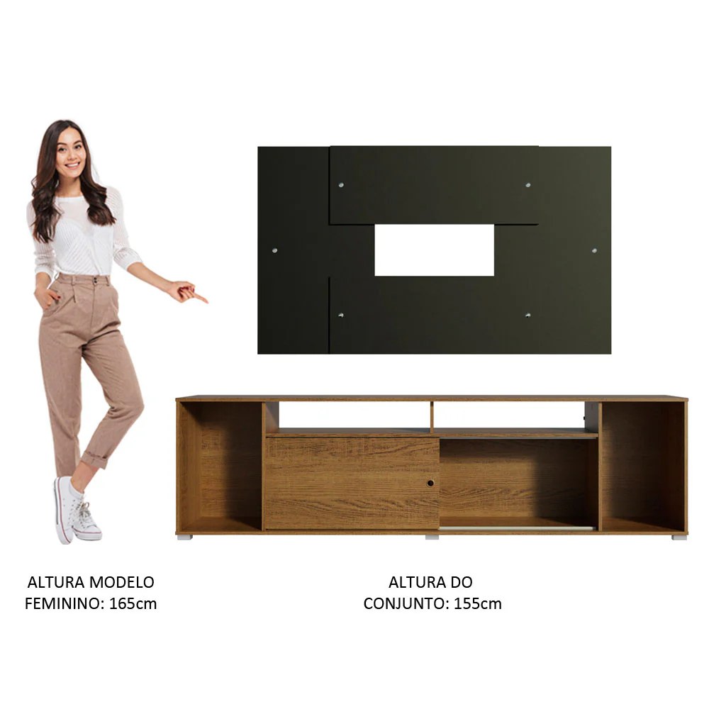 Rack Madesa Cancun e Painel para TV até 58 Polegadas Rustic/Preto 5Z8N - Image 6