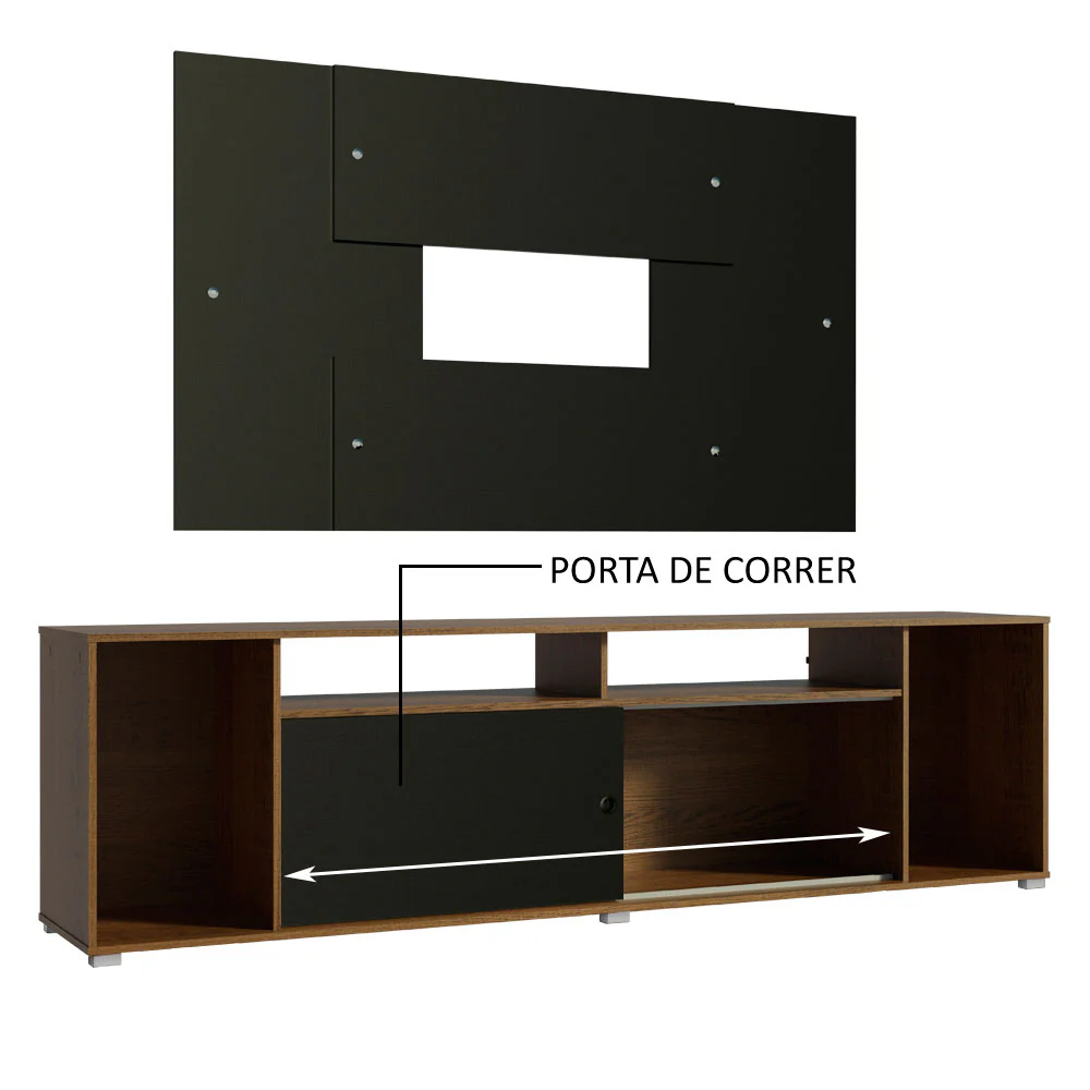 Rack Madesa Cancun e Painel para TV até 58 Polegadas Rustic/Preto 7K8N - Image 5